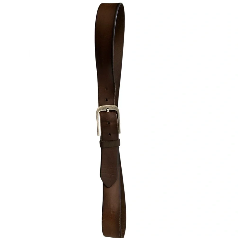 Brown leather belt silver buckle